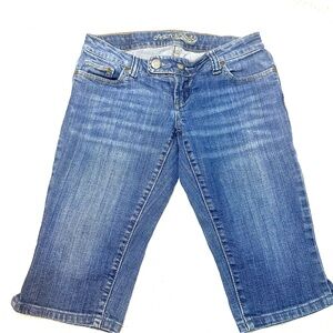 American Age Women's capri Blue Jeans Y2K bottoms low rise early 2000s